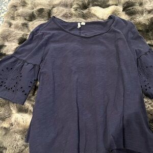 Women's Navy Top with Lace Sleeves